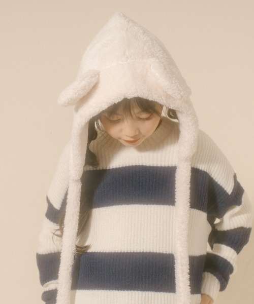 URBAN CHERRY(アーバンチェリー)の「【Mielボアシリーズ】ポンポン紐付きくま耳キャップ(ハット・キッズ・ピンク/ブラウン/アイボリー・FREE)」の9枚目の写真