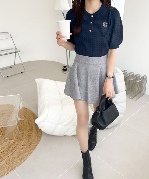 mily bilet(ミウィビレット)の「【mily bilet】知的フェミニンで好印象をプラス。胸刺繍ケーブルニットパフスリーブポロシャツ(半袖)(ポロシャツ・レディース・ピンク/アイボリー/ライトグレー/ネイビー・X-LARGE/SMALL/MEDIUM/LARGE)」の17枚目の写真