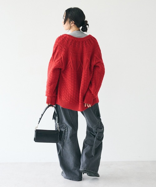 CRAFT STANDARD BOUTIQUE(クラフトスタンダードブティック)の「ざっくり柄Mixケーブルニットカーディガン(カーディガン/ボレロ・レディース・アイボリー/ネイビー/レッド・FREE)」の18枚目の写真