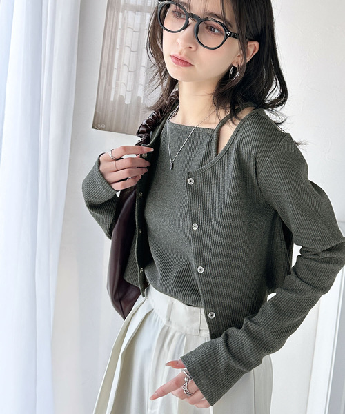 classicalelf(クラシカルエルフ)の「キャミとセットでお得★テレコリブ素材アメスリキャミ&カーディガンセットアップ アンサンブル(長袖)(Tシャツ/カットソー・レディース・チャコール/ブラック/グレイッシュベージュ/アイボリー/ブルー系・X-LARGE/LARGE/MEDIUM/SMALL)」の20枚目の写真