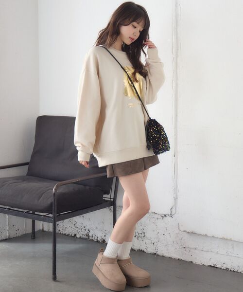 RETRO GIRL（レトロガール）の「箔プリントトレーナー（Tシャツ/カットソー・レディース・チャコールグレー/ナチュラル・FREE）」の7枚目の写真