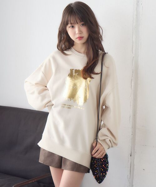 RETRO GIRL（レトロガール）の「箔プリントトレーナー（Tシャツ/カットソー・レディース・チャコールグレー/ナチュラル・FREE）」の8枚目の写真