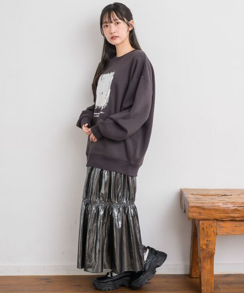 RETRO GIRL（レトロガール）の「箔プリントトレーナー（Tシャツ/カットソー・レディース・チャコールグレー/ナチュラル・FREE）」の13枚目の写真