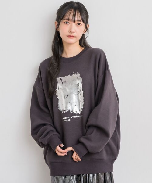 RETRO GIRL（レトロガール）の「箔プリントトレーナー（Tシャツ/カットソー・レディース・チャコールグレー/ナチュラル・FREE）」の15枚目の写真