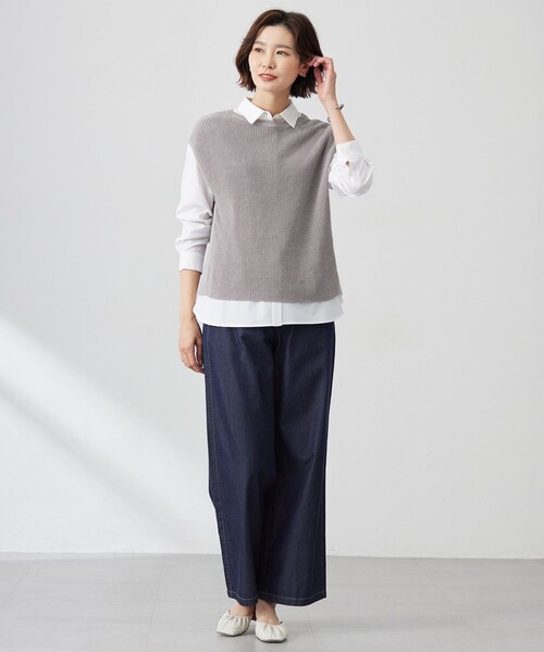 J.PRESS（ジェイプレス）の「【洗える】Linen Cotton Vest  ニット ベスト（ベスト・レディース・ネイビー系/ベージュ系/ライトグレー系/ブルー系・F）」の8枚目の写真
