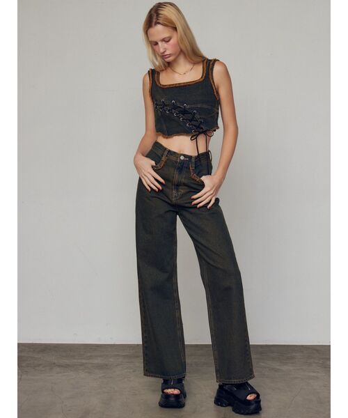 セール】カーブレースアップデニムビスチェ（タンクトップ）｜EMODA