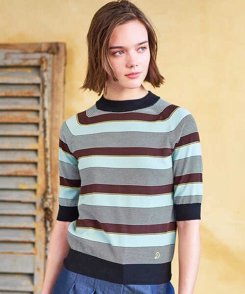 DRESSTERIOR（ドレステリア）の「◆【洗える】マルチボーダーハーフスリーブニット（ニット/セーター・レディース・ブラック系2/グリーン系3/ブラウン系その他3・34/36/38）」の3枚目の写真