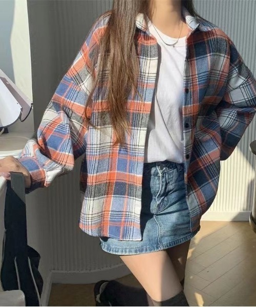 B'day（ビーデイ）の「【 B'day / ビーデー 】レディースソフトネル レトロチェックシャツ（シャツ/ブラウス・レディース・モカ/ネイビー/ブラウン/レッド/ブルー/ブラック・FREE）」の6枚目の写真