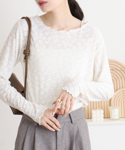 mitis（ミティス）の「mitis 花柄シアークルーネックロンT（Tシャツ/カットソー・レディース・ブラック/ブルー/アイボリー・M）」の10枚目の写真