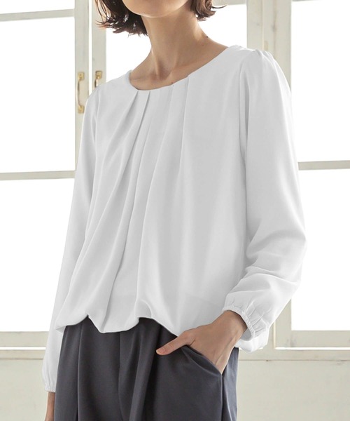 aquagarage（アクアガレージ）の「フロントタック裏起毛シフォンブラウス（シャツ/ブラウス・レディース・ブラック/ライトピンク/オフホワイト/ベージュ/ライトパープル/ネイビー/ライトグレー・LL/L/S/M/3L）」の8枚目の写真