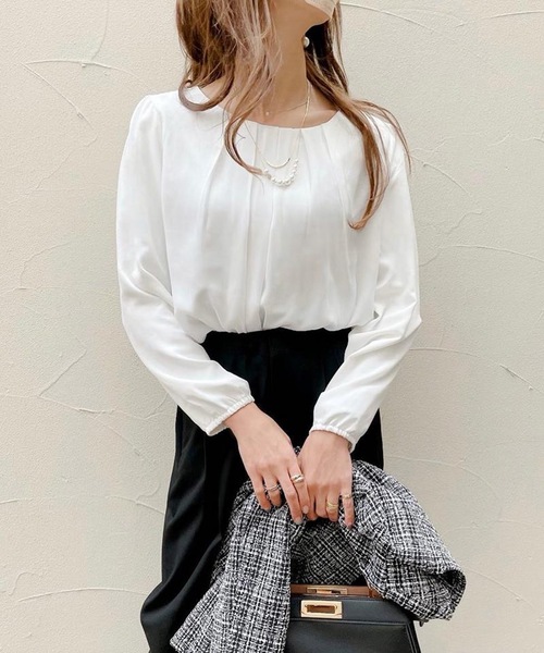 aquagarage（アクアガレージ）の「フロントタック裏起毛シフォンブラウス（シャツ/ブラウス・レディース・ブラック/ライトピンク/オフホワイト/ベージュ/ライトパープル/ネイビー/ライトグレー・LL/L/S/M/3L）」の18枚目の写真