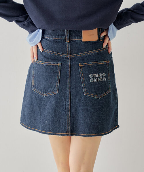 【GUMZZI】デニム生地カットオフタイトミニスカートto28722 SET] デニムクロップドジャケット＋ミニスカートセット