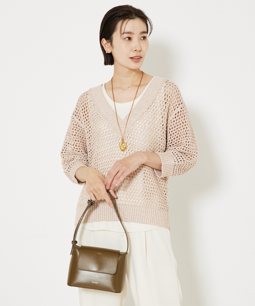 セール】ラメローゲージVネックニット（ニット/セーター）｜qualite