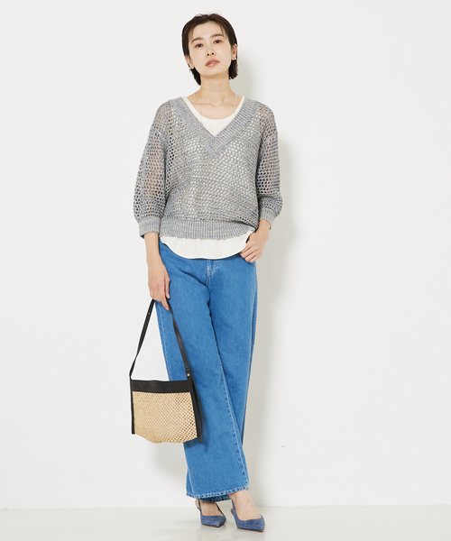 qualite（カリテ）の「ラメローゲージVネックニット（ニット/セーター・レディース・ブルー/ベージュ/ピンク・フリー）」の17枚目の写真