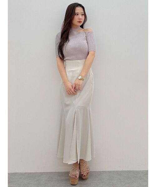 MERCURYDUO（マーキュリーデュオ）の「ショルダーパールチェーンカットアウトニット（ニット/セーター・レディース・オフホワイト/ベージュ/ブラック・FREE）」の7枚目の写真