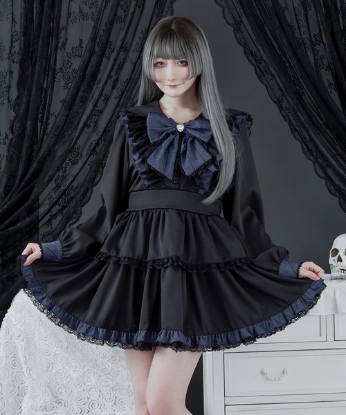 ハンドメイド♡90cmラベンダーフリルたっぷりセーラーワンピースリボン ハンドメイド♡90cmラベンダーフリルたっぷりセーラーワンピース