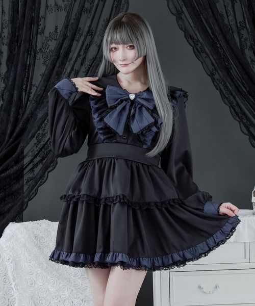 palelfy パルエルフィー　セーラーリボンフリルワンピ　ブラック セーラーリボンフリルワンピース（ワンピース）｜Pal elfy（パル