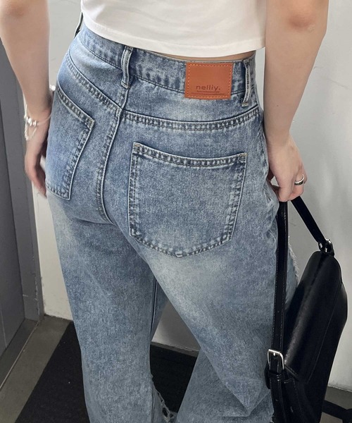 nelliy.(ネルリー)の「オリジナルパッチダメージワイドデニム(デニムパンツ・レディース・ブルー/ブラック・LARGE/MEDIUM)」の12枚目の写真