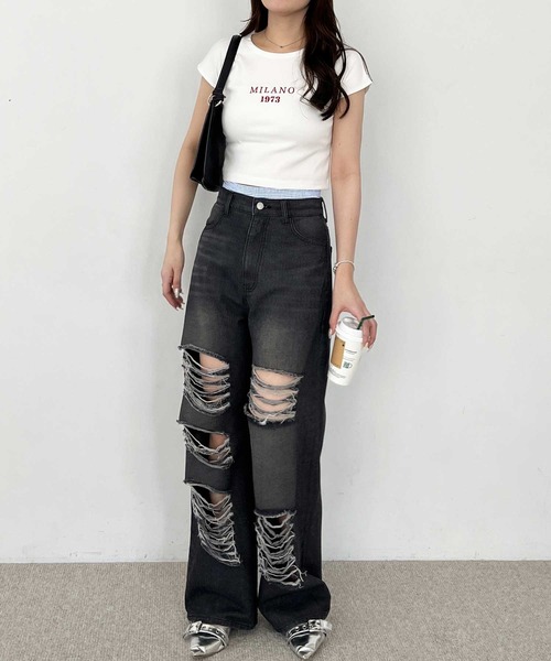 nelliy.(ネルリー)の「オリジナルパッチダメージワイドデニム(デニムパンツ・レディース・ブルー/ブラック・LARGE/MEDIUM)」の10枚目の写真