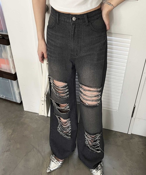 nelliy.(ネルリー)の「オリジナルパッチダメージワイドデニム(デニムパンツ・レディース・ブルー/ブラック・LARGE/MEDIUM)」の16枚目の写真