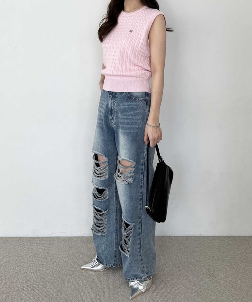 nelliy.(ネルリー)の「オリジナルパッチダメージワイドデニム(デニムパンツ・レディース・ブルー/ブラック・LARGE/MEDIUM)」の17枚目の写真