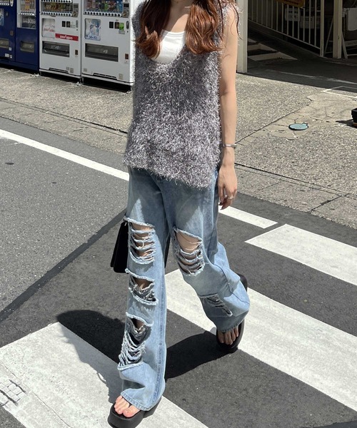 日本未*WILDGEN*ダーティウォッシュ/ダメージワイドデニムパンツ ワンフォークロージング 1111clothing ◇ワイドバギー