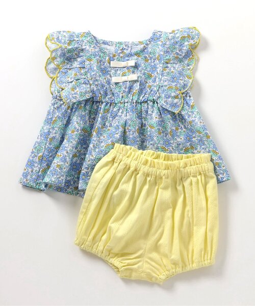 apres les cours（アプレレクール）の「花柄スカラップセットアップ（その他ベビーウェア・キッズ・ブルー/ピンク・80/70）」の2枚目の写真