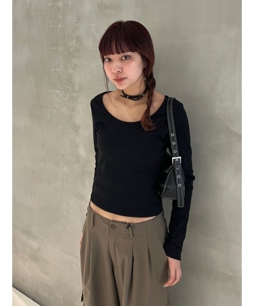 THROW by SLY（スローバイスライ）の「THROW　PAD IN BACK OPEN L/S TOPS パッドイン バックオープン ロングスリーブ トップス（Tシャツ/カットソー・レディース・ブラック/ブラウン・FREE）」の10枚目の写真