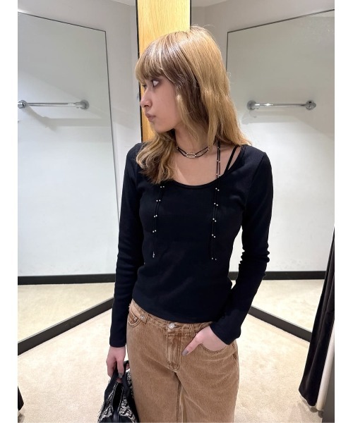 THROW by SLY（スローバイスライ）の「THROW　PAD IN BACK OPEN L/S TOPS パッドイン バックオープン ロングスリーブ トップス（Tシャツ/カットソー・レディース・ブラック/ブラウン・FREE）」の17枚目の写真