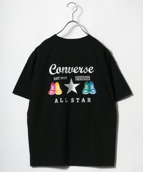 CONVERSE(コンバース)の「CONVERSE(コンバース)ハイカットスニーカーシューズグラフィックTシャツ レディース/刺繍/サガラ刺繍(Tシャツ/カットソー・レディース・ブラック系その他2/ネイビー/オフホワイト/ホワイト系その他3/ホワイト系その他2/ブラック系その他/ホワイト系その他/ブラック/ラベンダー/ピンク/ブラック系その他3・L/M)」の1枚目の写真