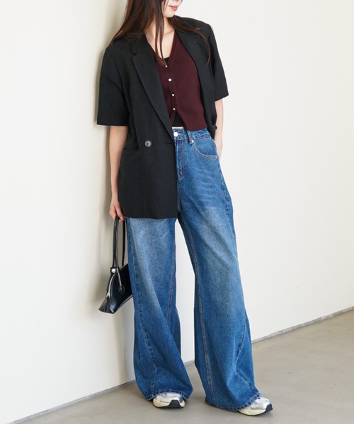 gossip!ロサンゼルス(ゴシップロサンゼルス)の「ウォッシュ加工 ワイドデニム(デニムパンツ・レディース・ブルー/ブラック/ライトブルー・S/M)」の3枚目の写真