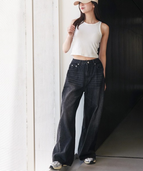 gossip!ロサンゼルス(ゴシップロサンゼルス)の「ウォッシュ加工 ワイドデニム(デニムパンツ・レディース・ブルー/ブラック/ライトブルー・S/M)」の14枚目の写真