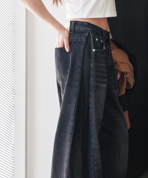 gossip!ロサンゼルス(ゴシップロサンゼルス)の「ウォッシュ加工 ワイドデニム(デニムパンツ・レディース・ブルー/ブラック/ライトブルー・S/M)」の9枚目の写真