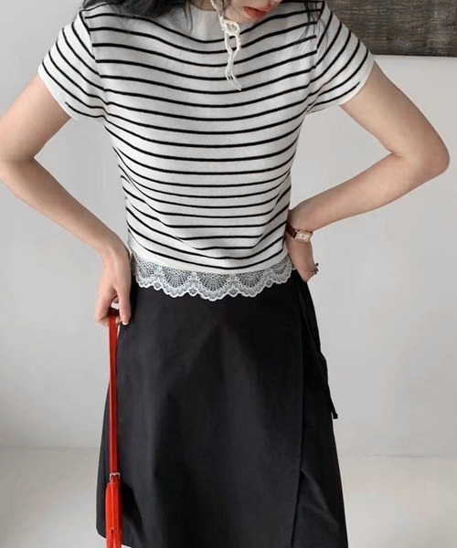 AsheKsha(アシクシャ)の「ボーダートップス(Tシャツ/カットソー・レディース・ベージュ/ブラック/ブラック系その他・F)」の7枚目の写真