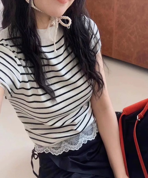 AsheKsha(アシクシャ)の「ボーダートップス(Tシャツ/カットソー・レディース・ベージュ/ブラック/ブラック系その他・F)」の14枚目の写真