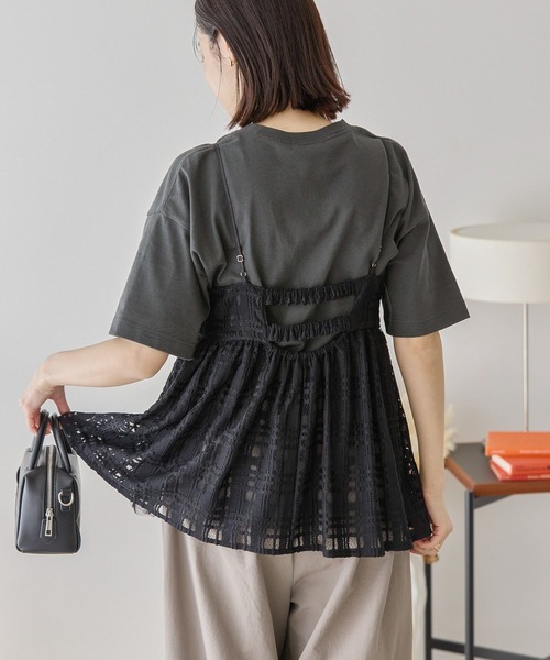 AMERICAN HOLIC(アメリカンホリック)の「チェックレースオーバーキャミソール(キャミソール・レディース・その他6/アイボリー/ブラック・L/M)」の4枚目の写真