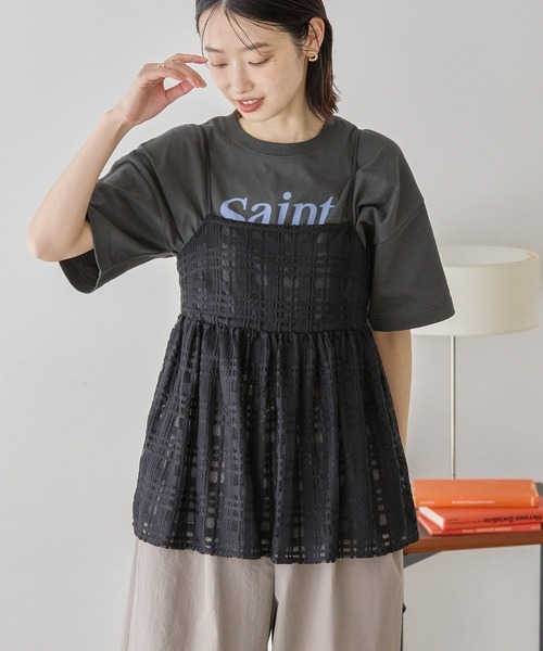 AMERICAN HOLIC(アメリカンホリック)の「チェックレースオーバーキャミソール(キャミソール・レディース・その他6/アイボリー/ブラック・L/M)」の5枚目の写真