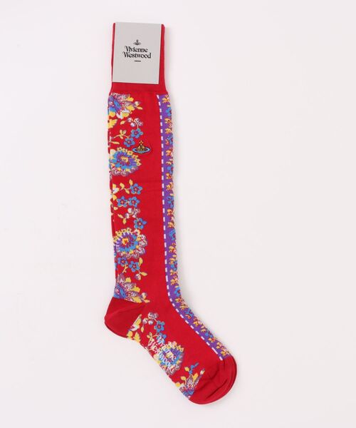 Vivienne Westwood(ヴィヴィアンウエストウッド)の「FLOWER STRIPE HIGH SOCK(ソックス/靴下・レディース・レッド系その他/ブルー系その他・SMALL)」の1枚目の写真