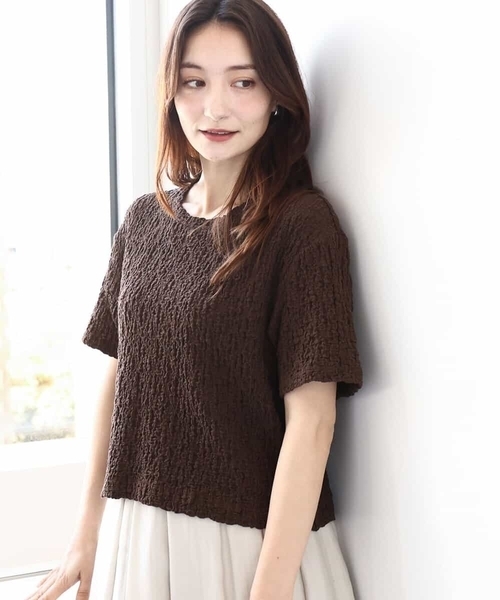【小さいサイズ】フクレシャーリングカットソー/UVカット/洗える 小さいサイズ】フクレシャーリングカットソー／UVカット