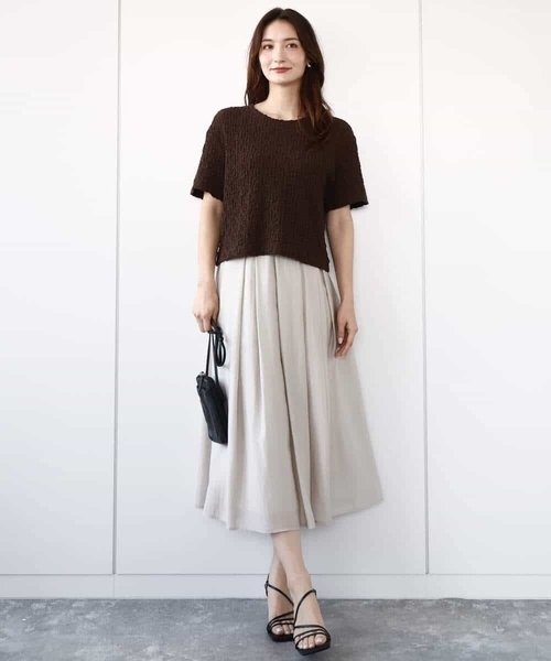 【小さいサイズ】フクレシャーリングカットソー/UVカット/洗える 小さいサイズ】フクレシャーリングカットソー／UVカット