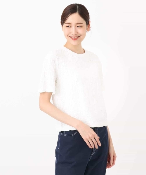 【小さいサイズ】フクレシャーリングカットソー/UVカット/洗える 小さいサイズ】フクレシャーリングカットソー／UVカット