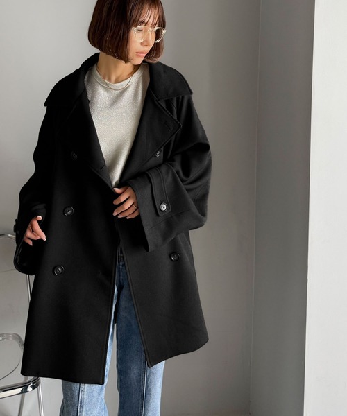 classicalelf（クラシカルエルフ）の「春のベストバイ。瞬間、きちんと見え。1枚あれば着回し自由自在。ケープ付きスタンドカラーミドル丈コート（ベルト付き）（トレンチコート・レディース・モカ/ベージュ/ブラック・SMALL/MEDIUM/LARGE/X-LARGE）」の16枚目の写真