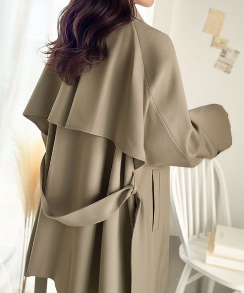 classicalelf（クラシカルエルフ）の「春のベストバイ。瞬間、きちんと見え。1枚あれば着回し自由自在。ケープ付きスタンドカラーミドル丈コート（ベルト付き）（トレンチコート・レディース・モカ/ベージュ/ブラック・SMALL/MEDIUM/LARGE/X-LARGE）」の11枚目の写真