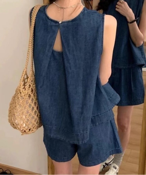 平織サマーチェック/ポプリンジレ(セットアップ可) AMBIDEX Store ネルチェック 丸襟ボタンダウンシャツ(F アオ