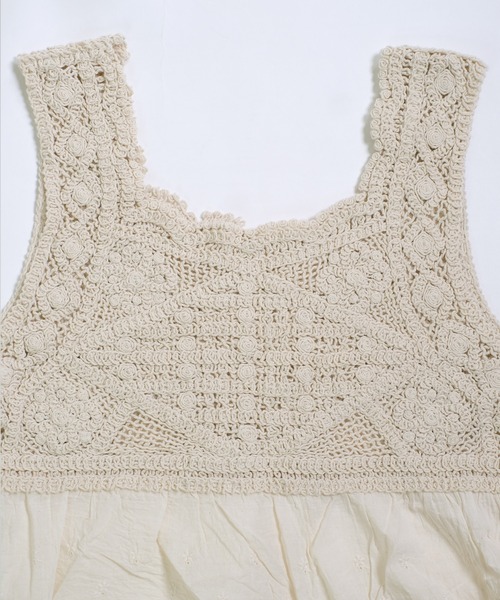 shopnikoniko（ショップニコニコ）の「ビスチェ ニット クロシェ編み  刺繍レース ドッキングビスチェ ニットビスチェ かぎ針 ベスト（ベスト・レディース・ベージュ/ホワイト・フリー）」の15枚目の写真