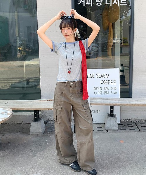 SHEPP(シープ)の「配色 アウトステッチボーダー リンガーTシャツ【トレンド】(Tシャツ/カットソー・レディース・ブルー/グレー/ネイビー・M)」の14枚目の写真