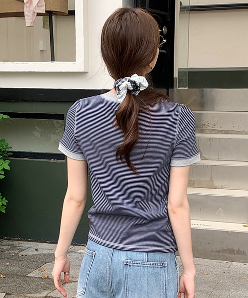 SHEPP(シープ)の「配色 アウトステッチボーダー リンガーTシャツ【トレンド】(Tシャツ/カットソー・レディース・ブルー/グレー/ネイビー・M)」の17枚目の写真