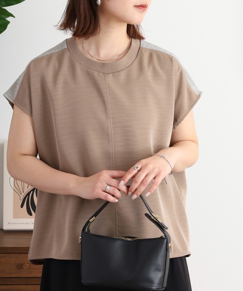 tシャツ EGLANTINE ラメ使いフレンチスリーブトップス レディース セール】EGLANTINE ラメ使いフレンチスリーブトップス（Tシャツ