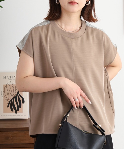 エグランティーヌ EGLANTINE ラメ使いフレンチスリーブトップス （モカ） セール】EGLANTINE ラメ使いフレンチスリーブトップス（Tシャツ