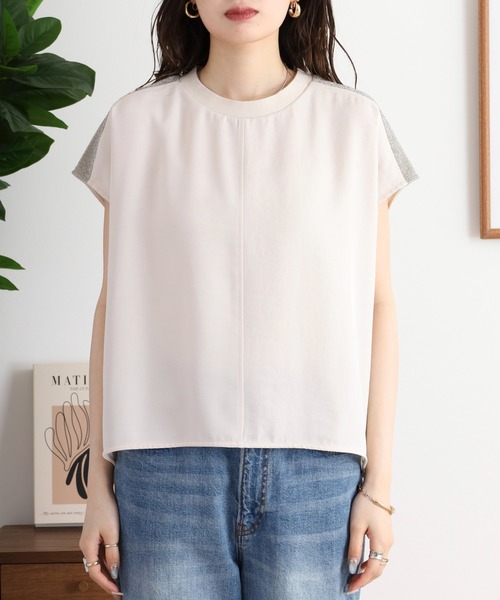 セール】EGLANTINE ラメ使いフレンチスリーブトップス（Tシャツ